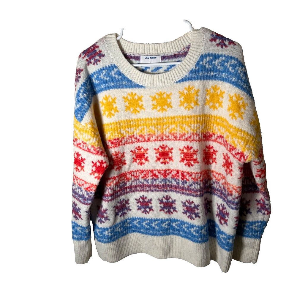 Old Navy Sweater Women's Large Rainbow Knit Pullover Round Neck Colorful